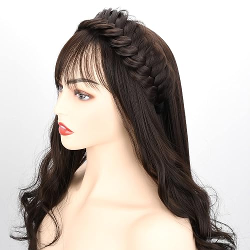 DIGUAN Wide Messy Braided Headband With Teeth Synthetic Hair Plaited Headband High Elasticity Braids Chunky Fishtail Braided Hair Band Hairpiece for Girls Women Beauty Accessory (Claybank) thumbnail 5