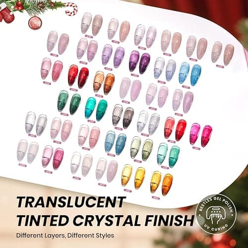 Beetles Frostglaze Veil Jelly Gel Nail Polish Set, 53PCS 36 Colors Christmas Gel Nail Kit Nude Pink Milky White Red Black Blue Green Silver Cat Eye Base Glitter Glossy Matte Top Coat Gift for Women thumbnail 3