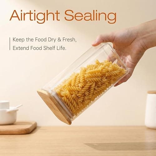 Extra Large Square Glass Flour & Sugar Storage Containers with Airtight Lids, 168oz 2 Pack Glass Jars with Bamboo Lids, Air tight Pantry Food Storage Containers for Cereal, Pasta, Rice Organizers thumbnail 5