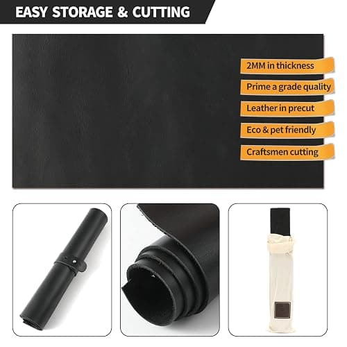 RingSun Genuine Leather Sheets for Leather Craft (2mm), Full Grain Leather for Tooling Craft Sewing(10''X10'', Black) thumbnail 4