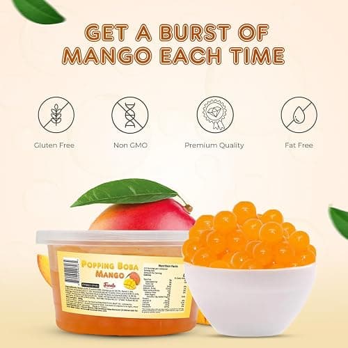 Fanale Mango Popping Boba Pearls for Bubble Tea and Drinks, 1 Pound | Bursting Boba Pearls for Smoothies, Ice Cream, Frozen Yogurt & Desserts, Vegan, Non-GMO, Gluten-Free & Fat-Free Topping thumbnail 4