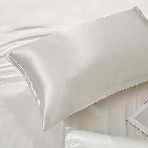 HommxJF White Satin Pillowcase Standard Set of 2 with Envelope Closure，White Silk Pillowcase for Hair and Skin (20x26) thumbnail 8