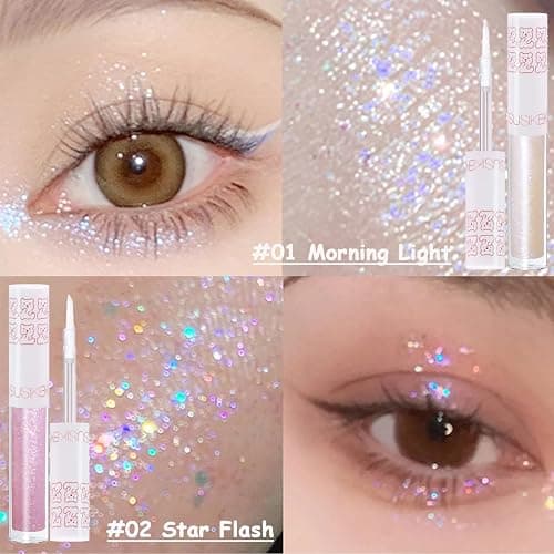 6Pcs Liquid Glitter Eyeshadow Eyeliner, Korean Makeup, Bling Under Eye Shadow, Shimmer Eye Make Up Valentine's Gift Set,Long Lasting,Quick Drying & Pigmented Loose Glitter Glue for Crystals Makeup thumbnail 3
