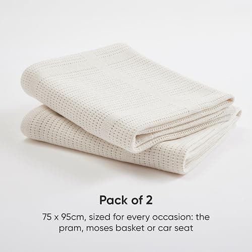 Bloomsbury Mill - Cellular Blankets Baby - 100% Organic Cotton - 2 Pack - Cream - Newborn Essentials - Soft Breathable Baby Blankets for Pram, Cot, Moses Basket - 75x95cm thumbnail 3