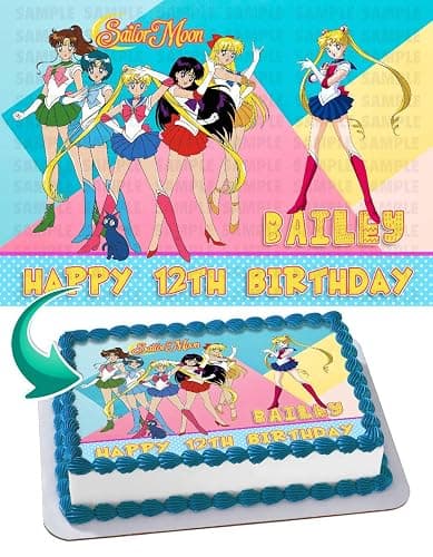 Cakecery Sailor Moon Edible Cake Image Topper Personalized Birthday Cake Banner 1/4 Sheet - Image 1