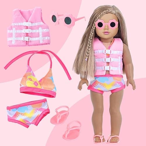 labooboo 18 Inch Girl Doll Clothes and Accessories Swimming Poor Play Set Fit 18 inch Girl Dolls ,Including Swimwear Shoes Sunglasses Swimming Ring Towel etc. thumbnail 5