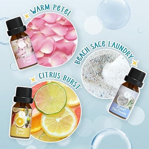 Clean Essential Oils Set, SoulOrigin Fragrance Oil Gift Set for Oil Diffusers, Scented Oils 6x10ml - Beach Sage Laundry Detergent, Citrus Burst, Lavender Fields, Fresh Linen, Warm Petals, Fresh Cotton thumbnail 5