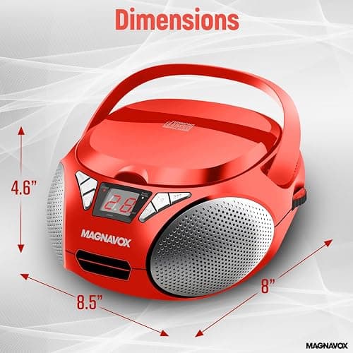 Magnavox MD6924 Portable Top Loading CD Boombox with AM/FM Stereo Radio in Black | CD-R/CD-RW Compatible | LED Display | AUX Port Supported | Programmable CD Player | (Red) thumbnail 4