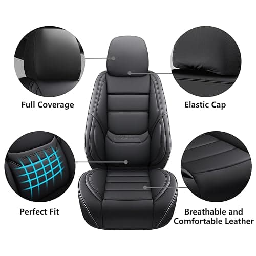 NS YOLO Leather Car Seat Covers Full Set,Universal Fit for Most Cars,SUVs and Sedans,Waterproof Luxury Leatherette Cushions, 5 Car Seat Protectors (Black, Full Set-5 Seats(Front and Rear)) thumbnail 3