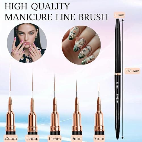 5pcs Nail Art Liner Brushes, Liner Brush For Nails Gel, Painting Art Design Brush Set Nail Dotting Drawing Tool For Long Lines, Thin Details, Fine Drawing Sizes 7/9/11/15/25mm（Black） thumbnail 2