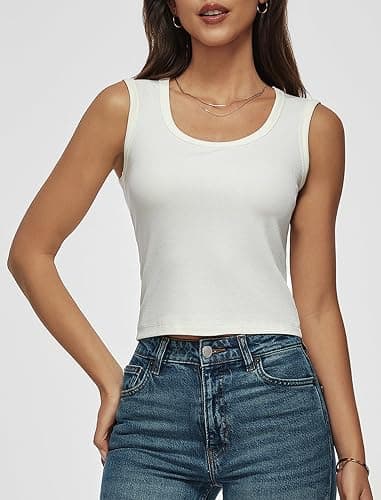 Women Wide Strap Ribbed Cropped Tank Tops 2026 Summer Trendy Crop Top Tight Fit Basic Sleeveless Camisole thumbnail 2