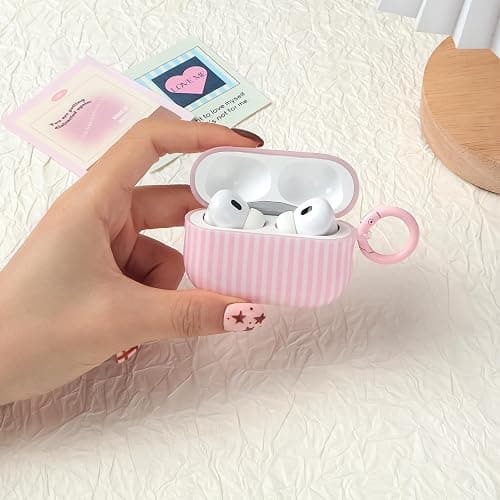 Fycyko Case for AirPod Pro 2/Pro 1 Generation with One Cleaner Kit, Cute Striped Trendy Aesthetic Glossy Shockproof Protective Case for AirPod Pro 2/Pro 1 -Pink thumbnail 6