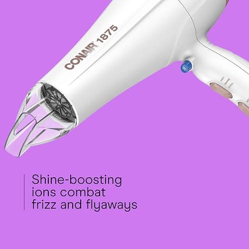 Conair Double Ceramic Hair Dryer with Diffuser | Blow Dryer with Ionic Conditioning | Includes Diffuser and Concentrator | Amazon Exclusive, White thumbnail 4