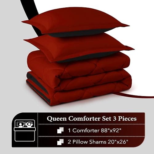 downluxe Queen Comforter Set - Red and Black Queen Comforter - Soft Bedding Sets for All Seasons - 3 Pieces - 1 Comforter (88"x92") and 2 Pillow Shams (20"x26") thumbnail 6