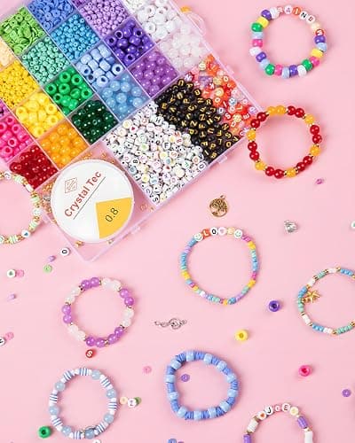 Taybonds Friendship Bracelet Making Kit- 24 Colors with Clay, 4mm Seed, Pony, 8mm Glass, Letter Beads and Charms, Jewelry Making Kit Gift for Girls 6-12 thumbnail 4