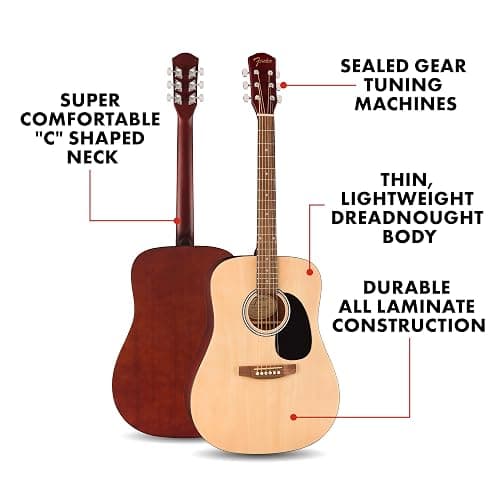 Fender FA-25 Dreadnought Acoustic Guitar, Beginner Guitar, with 2-Year Warranty, Includes Free Lessons, Natural thumbnail 2