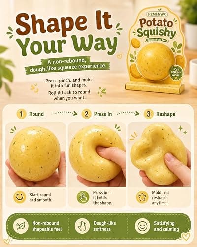 Potato Squishy Handmade Fidget, Realistic Fake Food Stress Ball, Mashed Potato Skin Soft Filled Squeeze, Toy Squeeze Shapeable for Anxiety Relief, Squishy Handmade Fidget(2in/5cm) thumbnail 4