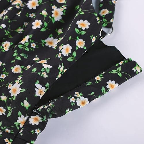 Scarlet Darkness Floral Mini Corset Dress Women Teens Sundress with Pockets | Adjustable Straps, Square Neck, Smocked Back, Zip & Pockets, Dual-Layer Flowy Hem. For Daily, Date, Picnic & Garden Party thumbnail 4