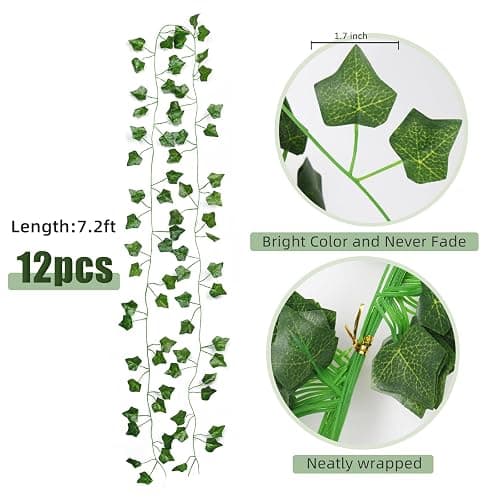 RECUTMS Fake Vines for Room Decor 86 FT Artificial Ivy Garland Hanging Plants Faux Greenery Leaves Bedroom Decor Aesthetic for Wall Wedding Party Home Garden Office Patio Outdoor Decoration(12 Pack) thumbnail 3
