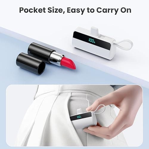 Mini Portable Charger for iPhone with Built in USB C Cable, 5500mAh Small Power Bank 20W PD Fast Charging, LCD Display Battery Pack for iPhone 17/16/15/14/13/12/11/X/8/6 Series Android Galaxy (White) thumbnail 7