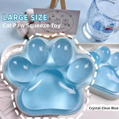 Fufu Big Cat Paw Squishy Toy 5 Inch Sticky Cat Paw Print Squishies Large Transparent Pinch Family Tuba Squishy Clear Jelly Blue Giant Squeeze Toy for Adults Stress Relief (TOUMING--Blue) thumbnail 2