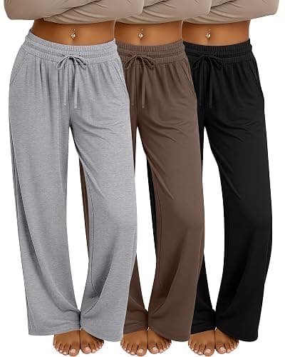 Neer 3 Pack Women's Baggy Sweatpants with Pockets, Wide Leg Yoga Pants Cozy Thick Lounge Pants Drawstring Casual Loose Jogger - Image 1