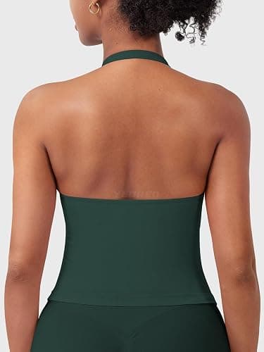 YEOREO SoftHue Women's Impact Halter Tank Top Longline Backless Scoop Neck Built-in Bra Sports Workout Gym Crop Top thumbnail 2