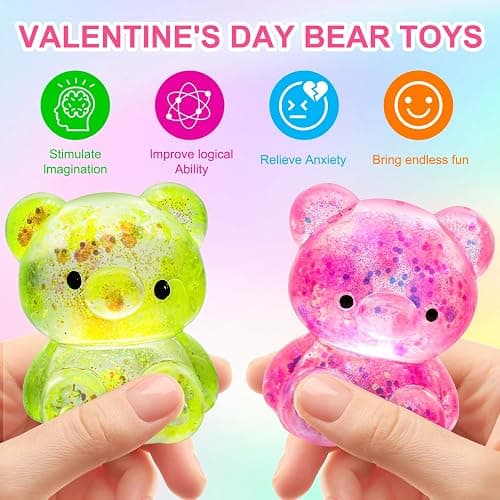 8 Pack Bear Squishy Toys, Glitter Colorful Sensory Stress Balls for Anxiety Relief, Squishy Balls Fidget Toys for Kids Adult, Squeeze Balls Bulk, Party Favors Goodie Bags Stuffer for Boys Girls thumbnail 4