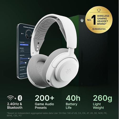 SteelSeries Arctis Nova 3X Wireless Multi-Platform Gaming Headset — Mobile App Control — 40 HR Battery — Neodymium Magnetic Drivers — 2.4GHz/Bluetooth — Xbox, PS5, PC, Switch, Mobile — White thumbnail 2