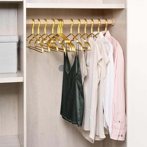 Amber Home 20 Pack Premium Matte Gold Aluminum Coat Hangers, 16.5” Extra Smooth & Durable Metal Shirt Dress Hanger, Light & Sturdy Metal Rack for Jacket Trouser Pant Slack thumbnail 6