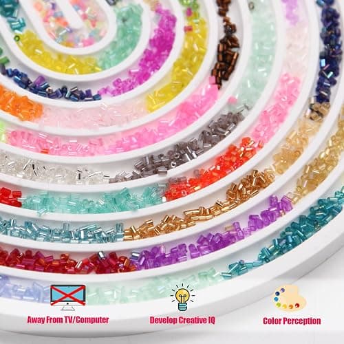 EuTengHao Kit de perles tubulaires 3 mm en verre pour la fabrication de bijoux, la broderie et la décoration intérieure (32 couleurs vives, 19200 pièces) thumbnail 6