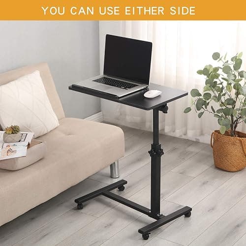 TigerDad Overbed Bedside Desk Mobile Rolling Laptop Stand Tilting Overbed Table with Wheels Height Adjustable Tray Table for Laptop Bed Sofa Side Table (Black) thumbnail 7