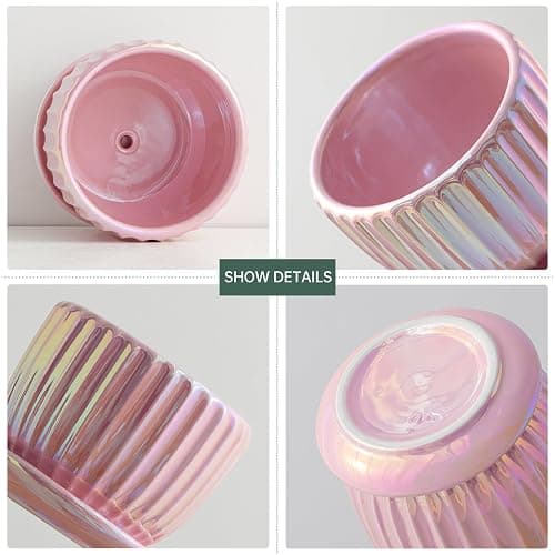 Ton Sin Pink Gold Ceramic Flower Pots, 4"+5"+6" Inch Small Glazed Succulent Planters with Drainage Hole,Modern Indoor Decorative Plant Pots Set of 3,Garden Pots with Saucer thumbnail 5