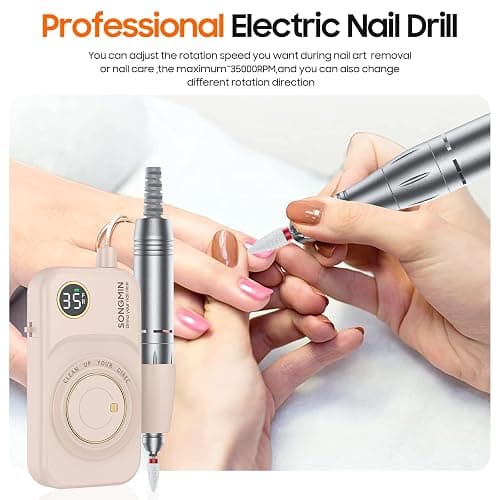 Professional Nail Drill 35000 RPM,SONGMIN Portable Cordless Efile with Bits Kit for Acrylic Nails Gel Polishing Removing,Rechargeable Electric Nail File Machine for Manicure,Pedicure Salon Home,Pink thumbnail 5