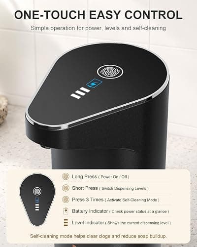Fantictas Automatic Liquid Soap Dispenser, 3 Levels for Kitchen and Bath | For Hand and Dish Soap, Responsive Sensor, Type-C Charging, 90-day Use, Wall Mountable, IPX5 Waterproof, 350ML, Black Gel thumbnail 8