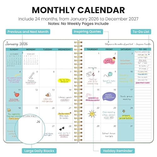 Monthly Planner 2026-2027, 2 Year Months Calendar Planner 2026-2027, Runs from January 2026 - December 2027, 7" x 10", 24 Months, Perfect for School Office Home Planning - Green thumbnail 3