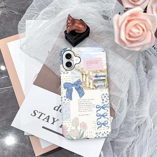 Case for iPhone 16 Plus - Slim Fit Anti-Scratch Phone Case for Girl Women - Christian Blue Bow God Religious (Frosted) thumbnail 5