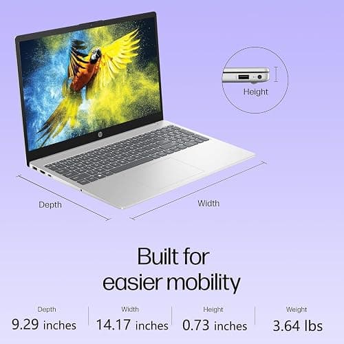 HP Laptop Computer, 15.6“ FHD Display, Intel 4-Core Processor, 16GB DDR4 RAM, 256GB PCIe SSD, WiFi 6, Bluetooth 5.3, USB-C, HDMI, Webcam, Numeric Keypad, Natural Silver, Windows 11 Home thumbnail 6