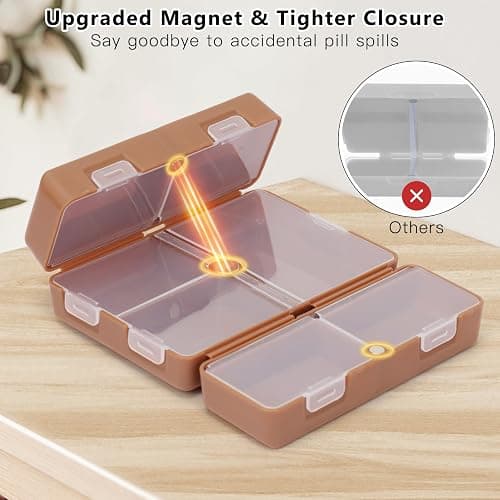 FYY Daily Pill Organizer, 7 Compartments Portable Travel Pill Case, [Folding Design] for Purse Pocket to Hold Vitamins,Cod Liver Oil,Supplements and Medication-Brown thumbnail 4