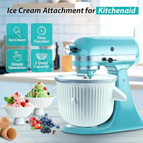 Ice Cream Maker Attachment for KitchenAid Stand Mixer, Ice Cream Bowl Compatible with 4.5Qt and Larger Stand Mixers, Ice Cream & Sorbet Gelato Maker Attachment, 2 Quart, White thumbnail 2
