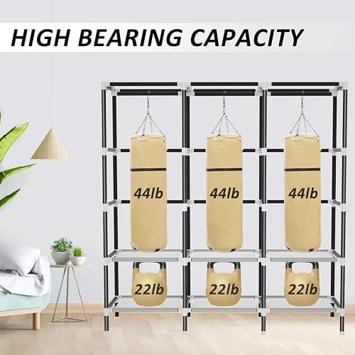 LOKEME Wardrobe Closet,Portable Closet for Bedroom Steel Pipe Diameter 19mm Strong and Sturdy Black Portable Closets for Hanging Clothes with 3 Hanging rods, 6 Storage Shelves and Side Pockets thumbnail 5
