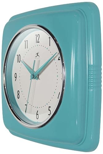 Infinity Instruments Retro – 9-Inch Square Silent Non-Ticking Mid-Century Modern Wall Clock – Vintage Decorative Timepiece for Kitchen, Office, or Diner – Turquoise thumbnail 5