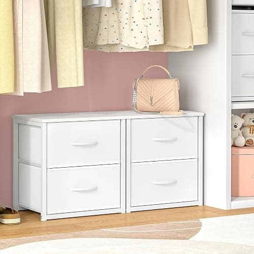 DAOUTIME 2-Pack Stackable Storage Drawers (4 Drawers Total), White Closet Organizer with Wooden Top & Metal Frame, Freestanding or Stackable Dresser for Bedroom, Living Room, Under Bed thumbnail 8