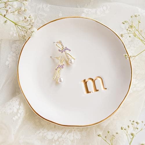 COLLECTIVE HOME - Ceramic Jewelry Tray, Decorative Trinket Dish for Rings Earrings Necklaces Bracelet Watch Keys, Birthday Mother's Day Christmas Gift for Women, 4.75", White Surface (M) - Image 1