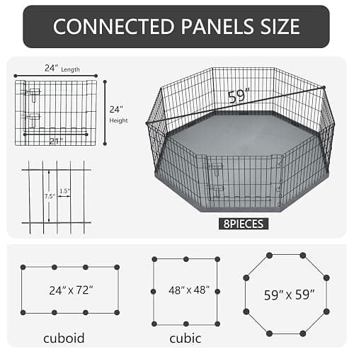 PETIME Foldable Metal Dog Exercise Pen/Pet Puppy Playpen Kennels Yard Fence Indoor/Outdoor 8 Panel 24" W x 24" H with Bottom Pad (with Bottom pad, 8 Panels 24" H) thumbnail 3