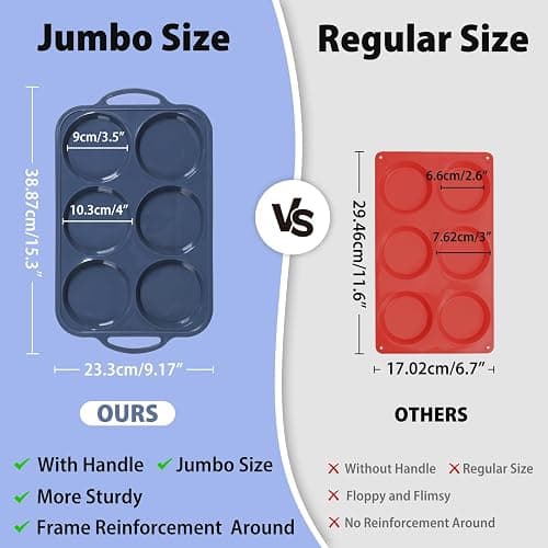 Highkit 10cm Giant Silicone Yorkshire Pudding Tray with Metal Handles,6 Cup Non Stick Jumbo Silicon Yorkshire Pudding Tin,Large Muffin Top Moulds for Baking Pan,Oven,Egg Bites,Whoopie Pie,Tart, Grey thumbnail 5