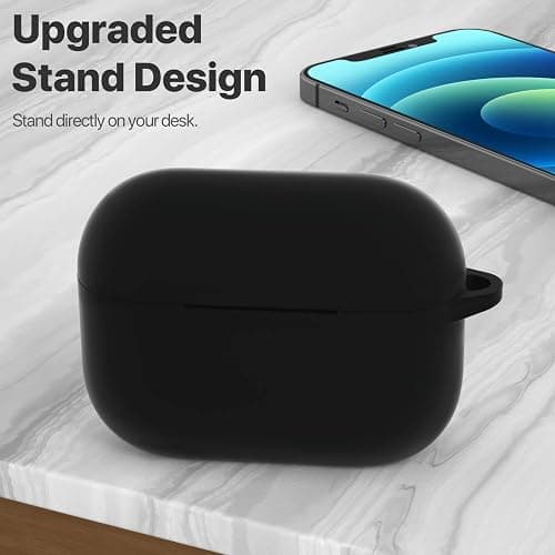 ATUAT for AirPods Pro 1st/2nd Generation Case Cover, Protective Silicone Skin Accessories with Keychain for Women Men for Apple AirPods Pro 2019/2022 Charging Case,Front LED Visible-Black thumbnail 2