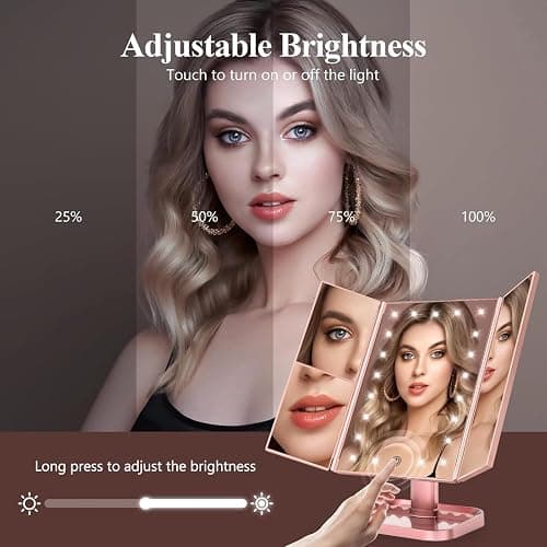 HUONUL Makeup Mirror, Vanity Mirror with Lights, 2X/3X/10X Magnification, Touch Control, Trifold, Dual Power Supply, Valentines Day Gifts for Her,Gifts for Women, Wife, Mom, Girls,Dorm Room Essentials thumbnail 3