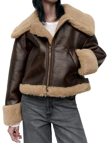 LY VAREY LIN Women Faux Leather Jacket with Faux Fur Lining Warm Winter Biker Coat thumbnail 2