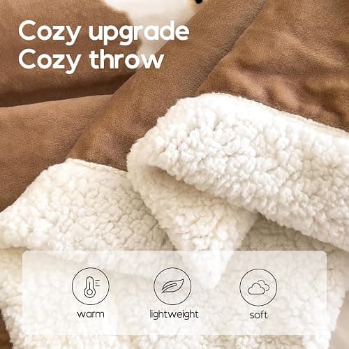 YYTCOZYY Cute Bear Print Blanket – Reversible Soft Fleece Sherpa Throw Blanket for Women, Cozy Warm Plush Blanket for Couch Bed Office, Camel Brown (80"x90") thumbnail 4